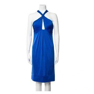 Diane Von Furstenberg Royal Blue Silk Twist Keyhole Halter Dress - Size 4
